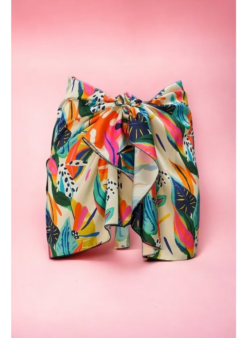 Pistore فستان شاطئي قصير من الساتان شفاف بنقشة زهور كريمي للنساء موسم جديد - Image 3